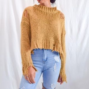 Brown Distressed Knit Sweater